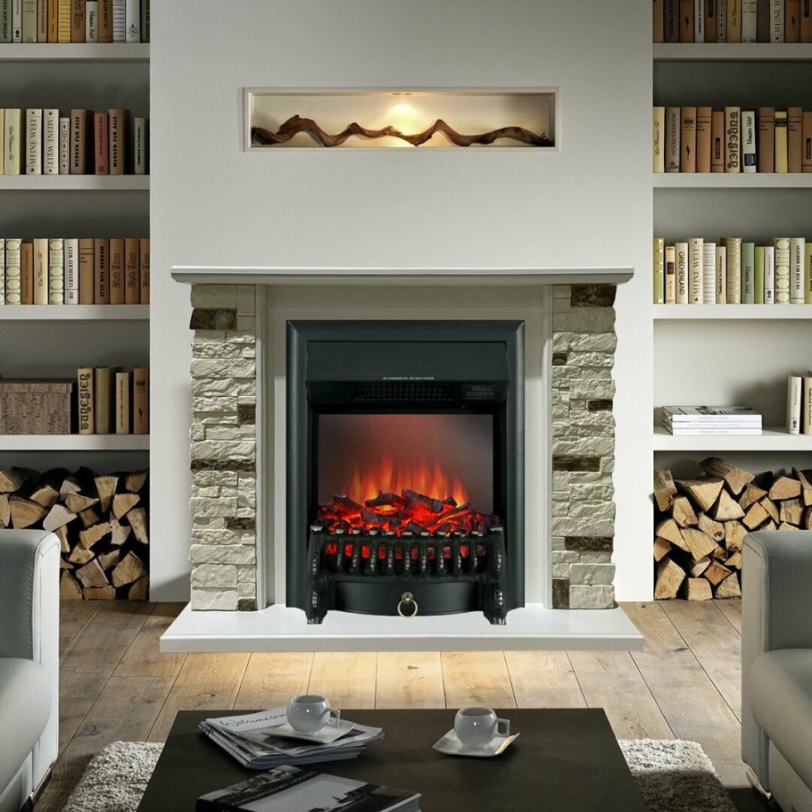 Угловой электрокамин в интерьере