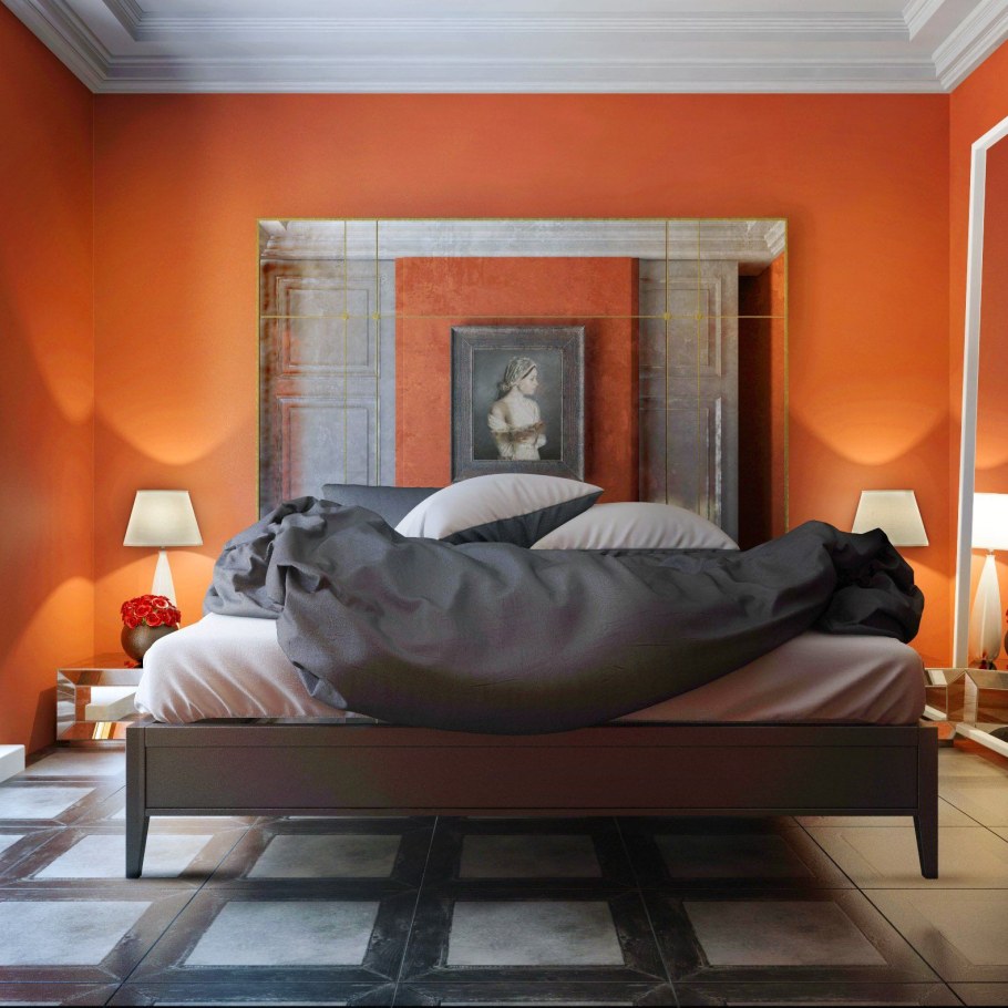 Терракотовый цвет в спальне