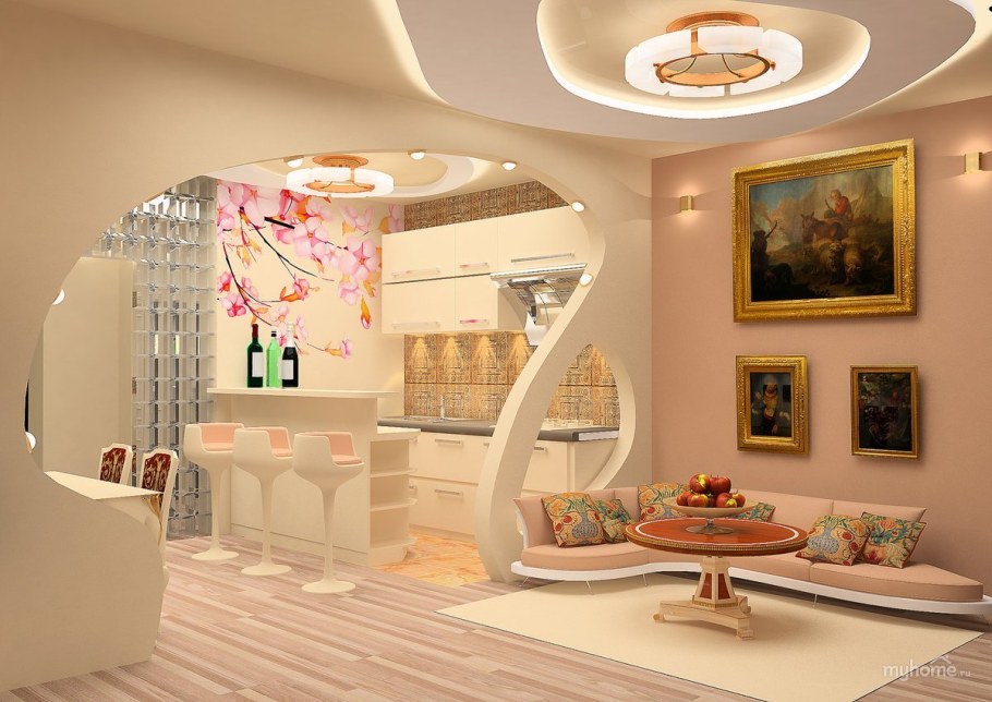 Кухня гостиная с аркой