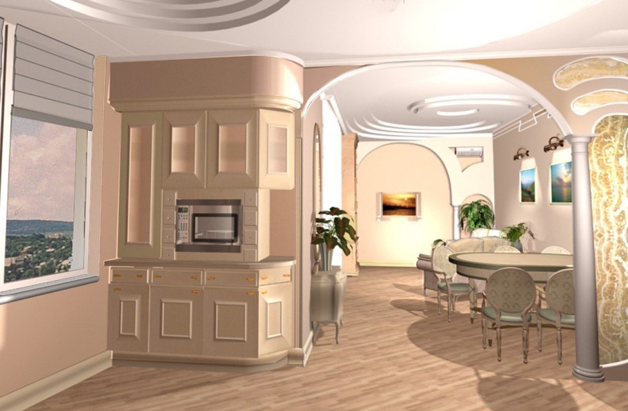 Арка разделяющая кухню и гостиную