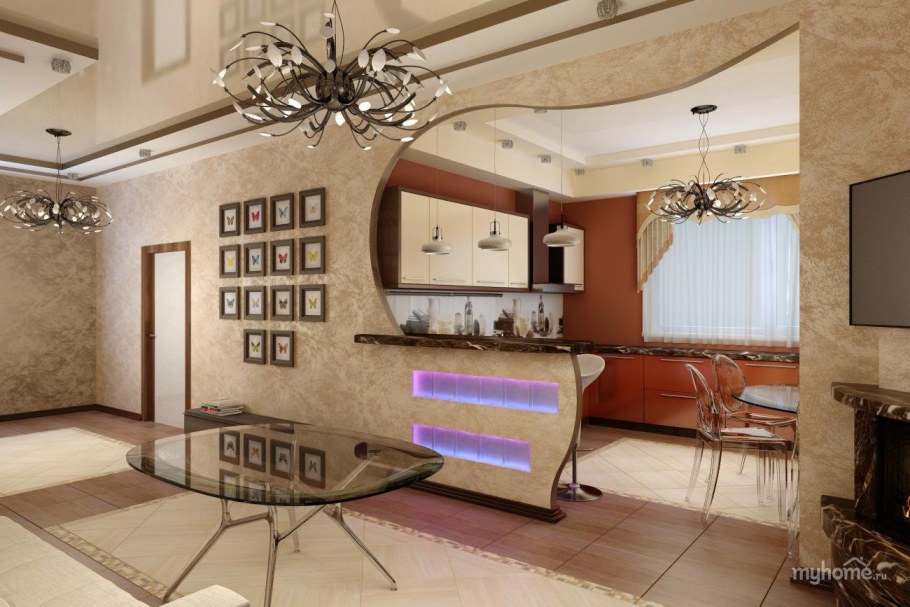 Кухня гостиная с аркой