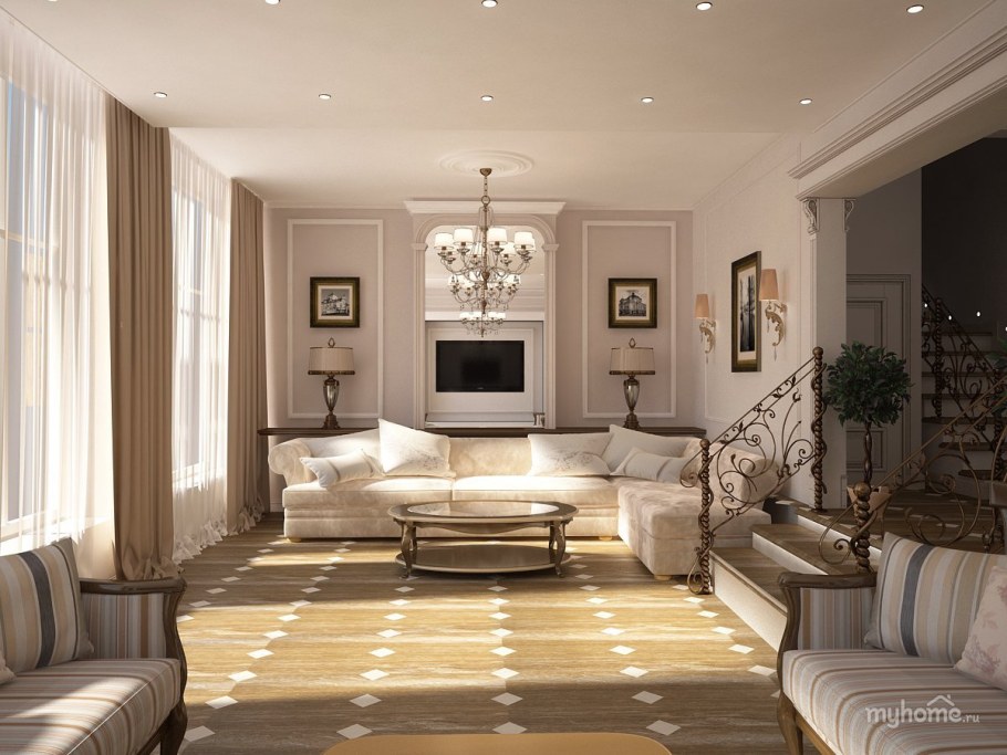 Интерьер зала в частном доме