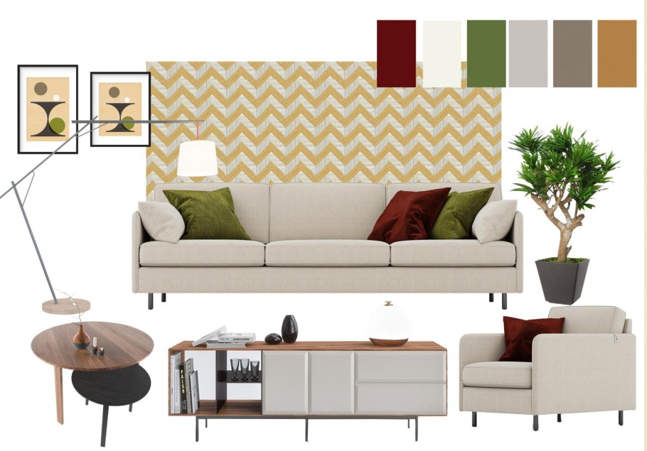 Диван МИД сенчури Модерн в интерьере