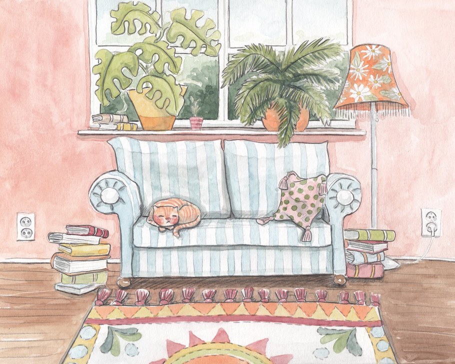 Эскиз интерьера цветными карандашами