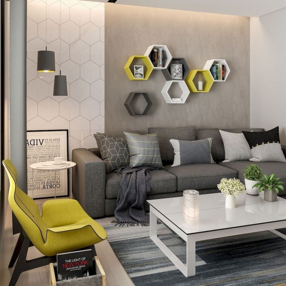 Серый интерьер гостиной