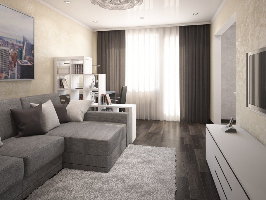 Зал в серо бежевых тонах