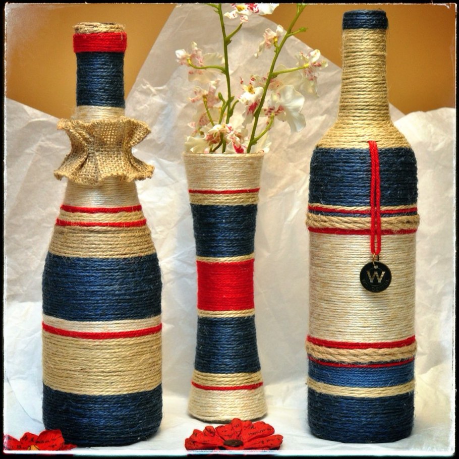 Декор бутылок нитками