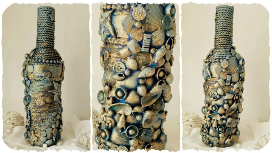 Декор бутылки в морском стиле