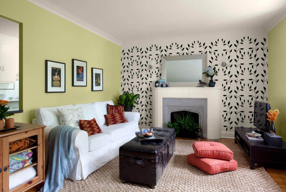 Гостиная с акцентной стеной