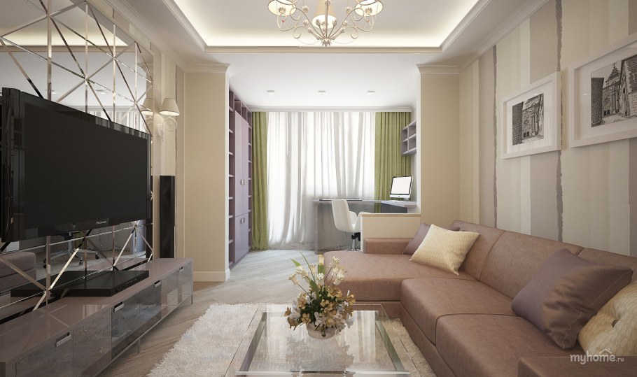 Планировка гостиной п-44