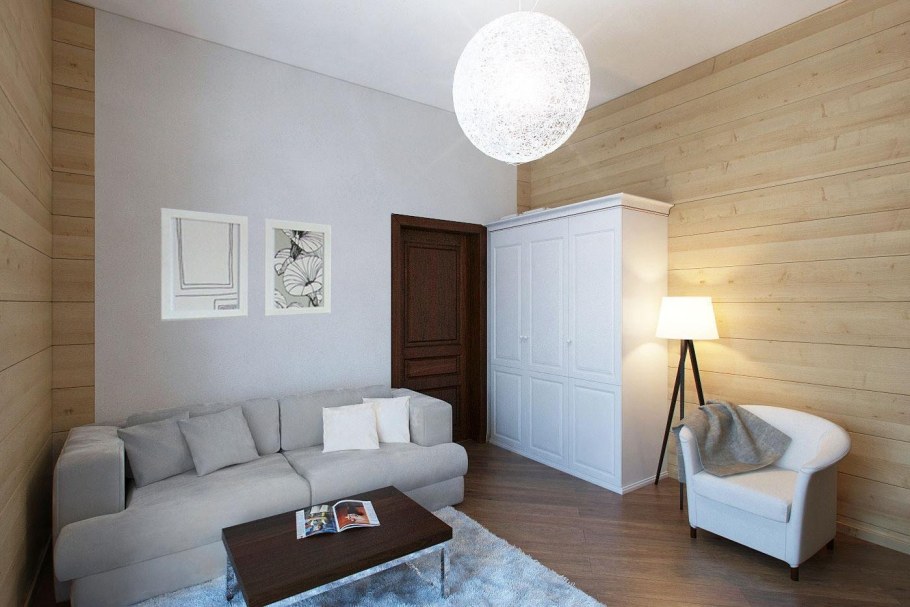 Вагонка в интерьере гостиной