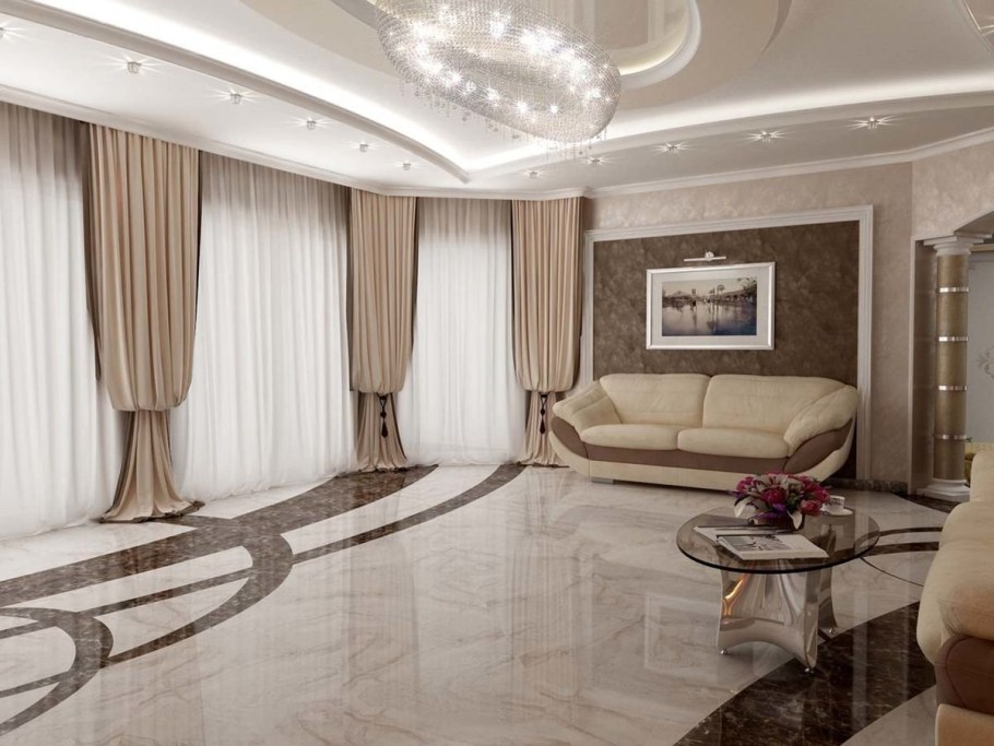 Бежевый интерьер гостиной