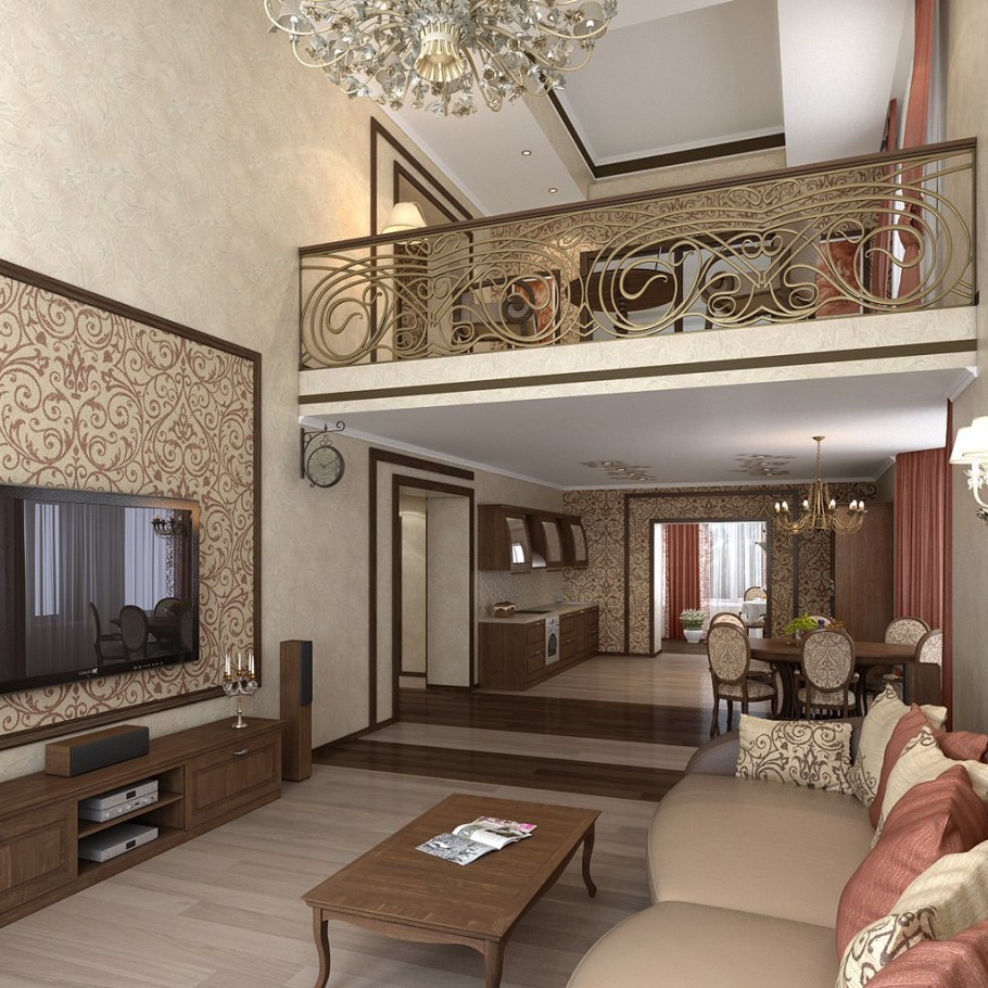 Интерьер гостиной в частном доме