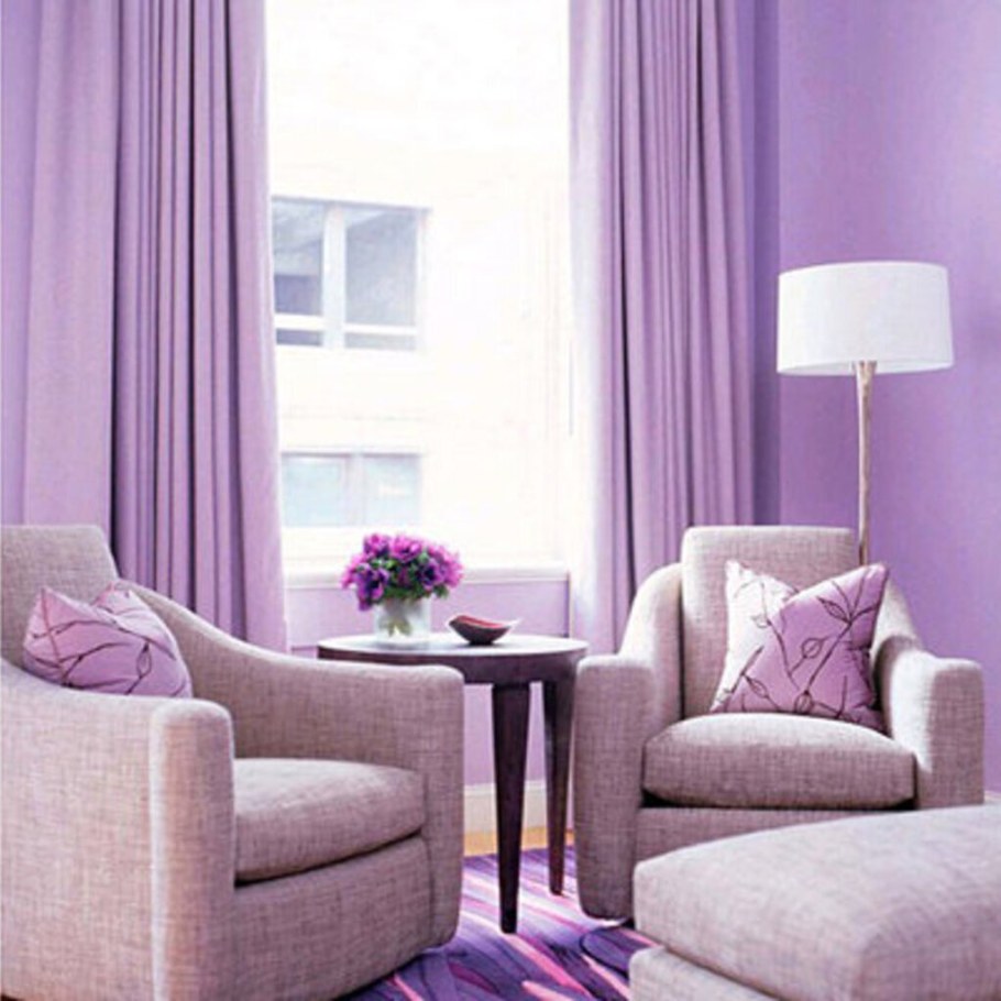 Лавандовые шторы в интерьере
