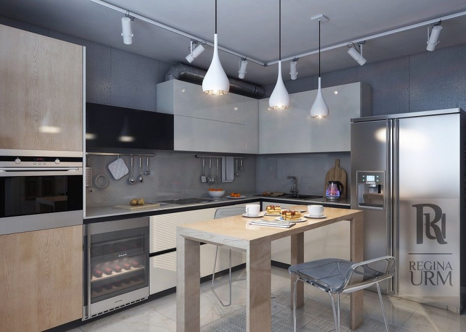 Серая кухня лофт 9м2