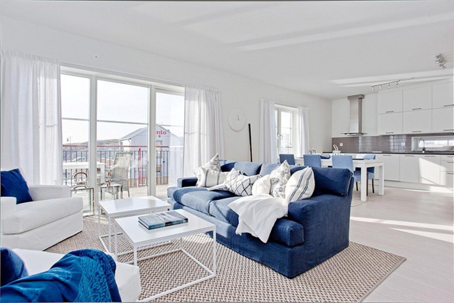 Гостиная в бело голубых тонах