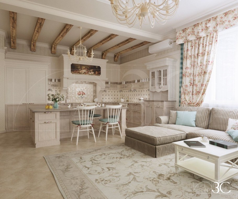 Кухня-гостиная 40 м2 в стиле Прованс