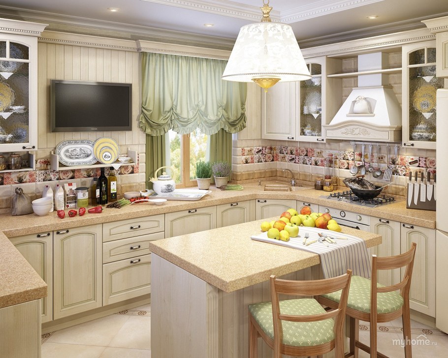 Кухня-столовая 20 кв.м в прованском стиле