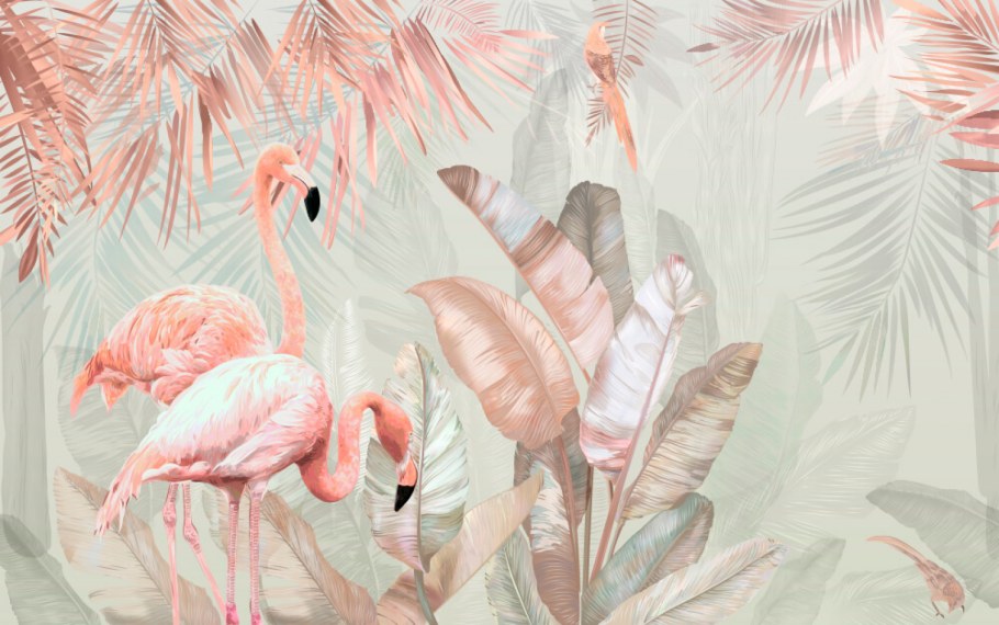 Фреска с Фламинго на стену