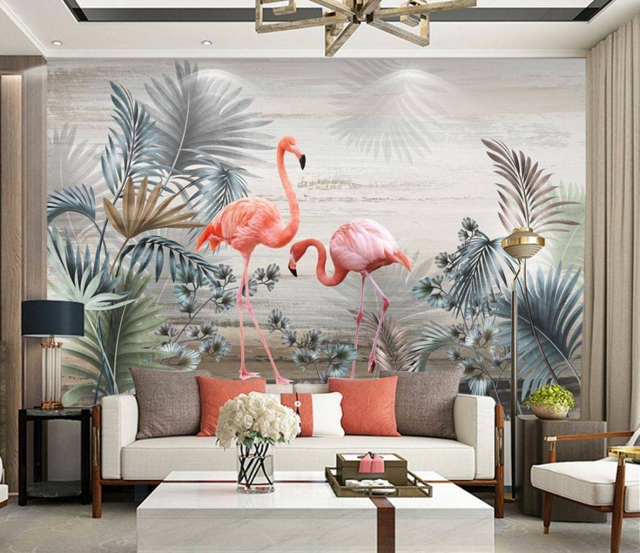 Фреска Фламинго в интерьере