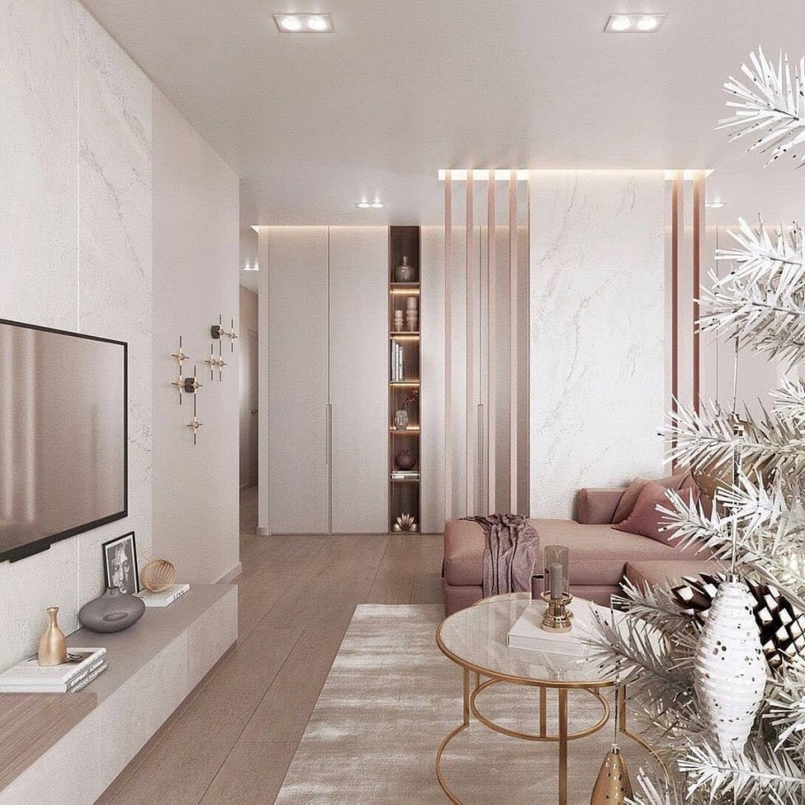 Спальня гостиная в нюдовых тонах