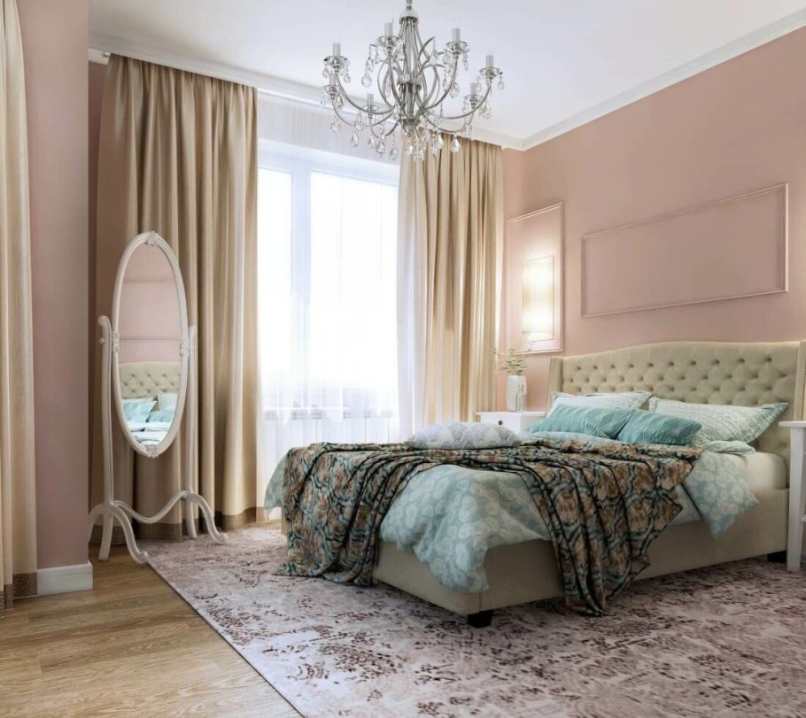 Интерьер спальной в нюдовых тонах