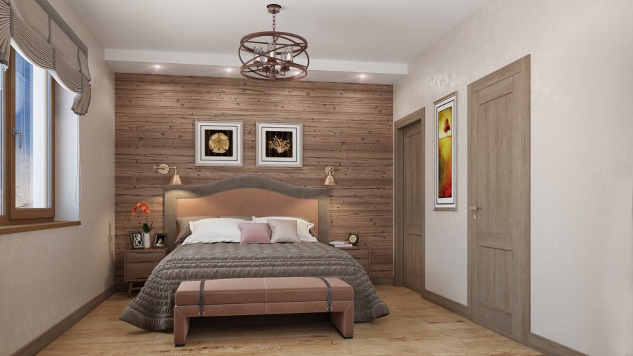 Дерево в интерьере спальной