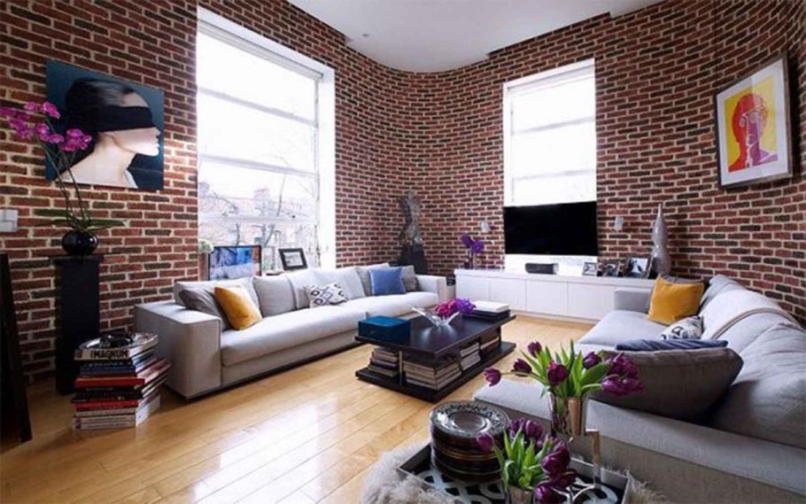 Кирпичная стена в интерьере
