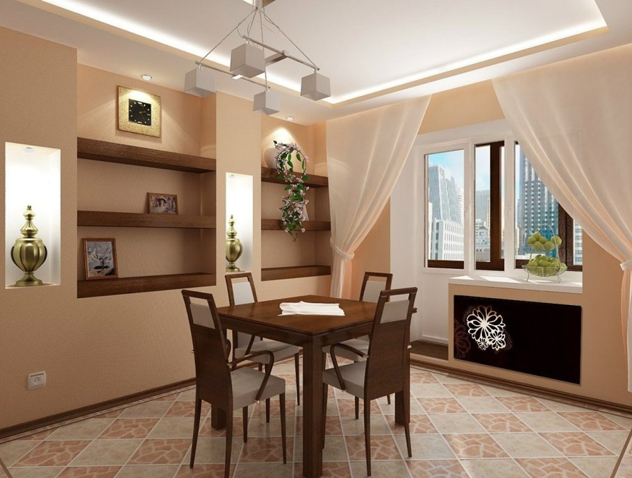 Кофейные стены в интерьере кухни