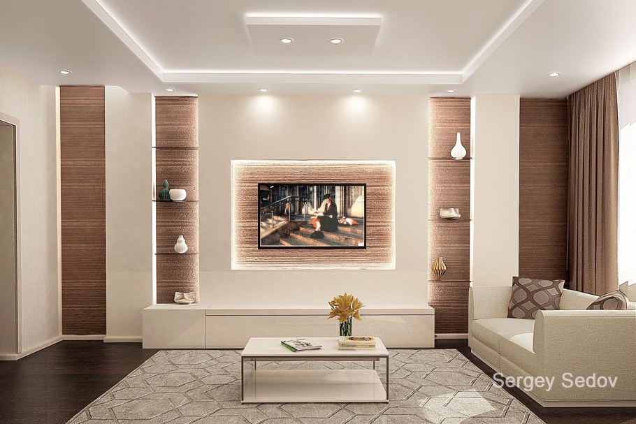 Гостиная в бежево коричневых тонах