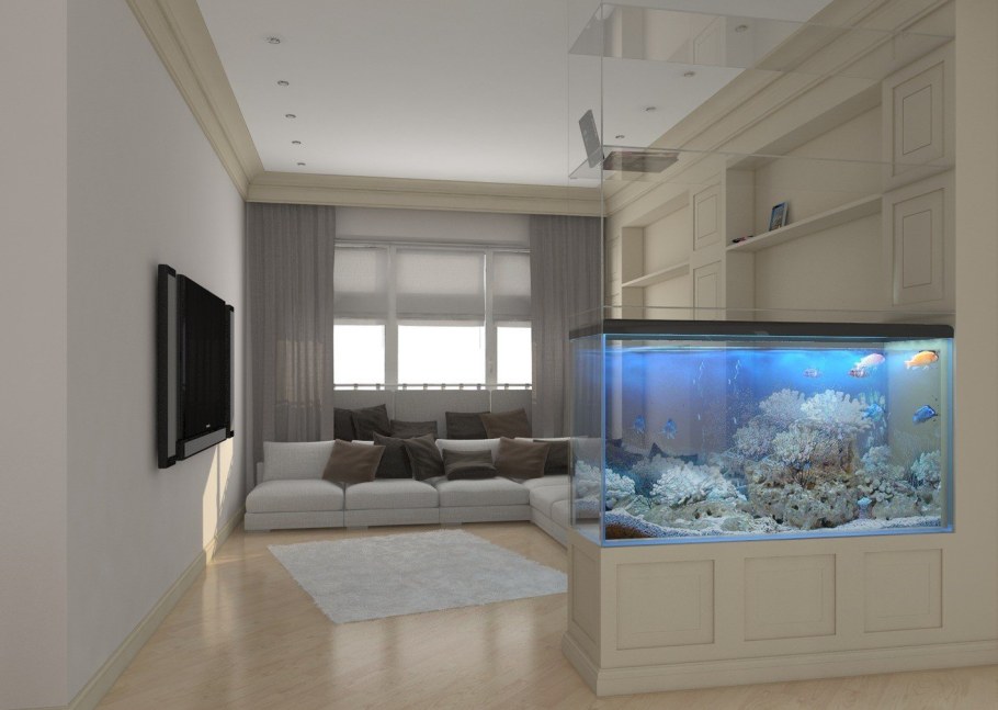 Аквариум в интерьере гостиной
