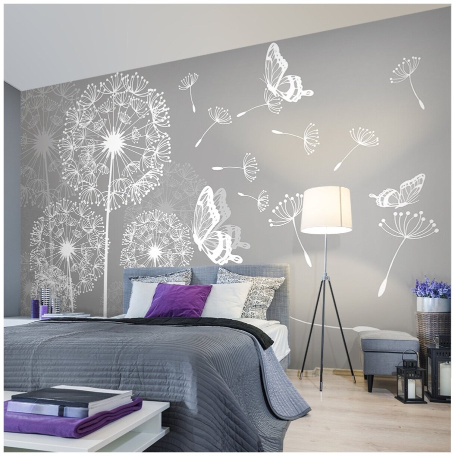 Обои с одуванчиками для стен в интерьере гостиной