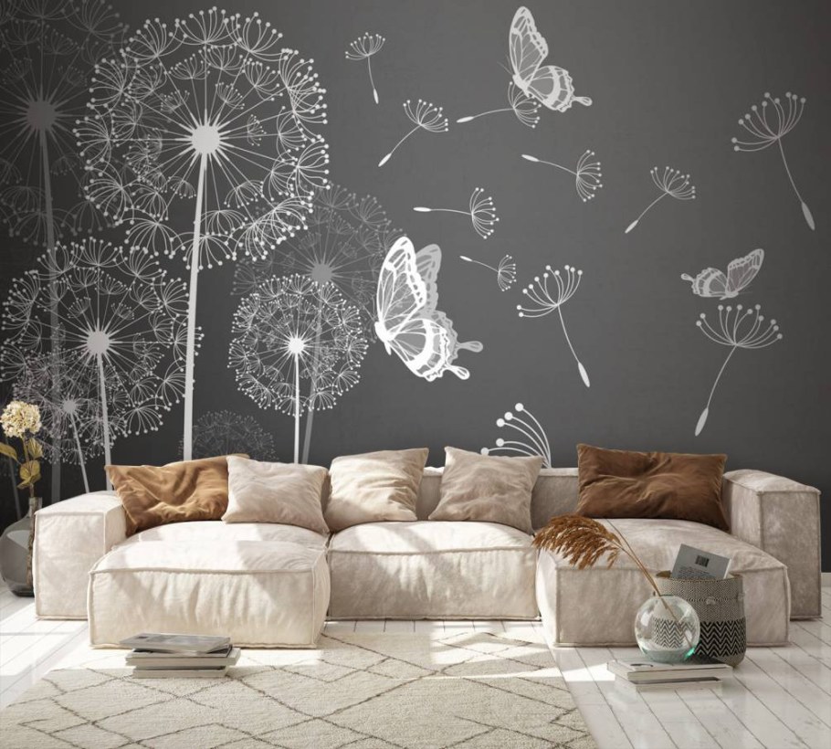 Фотообои одуванчики и стена