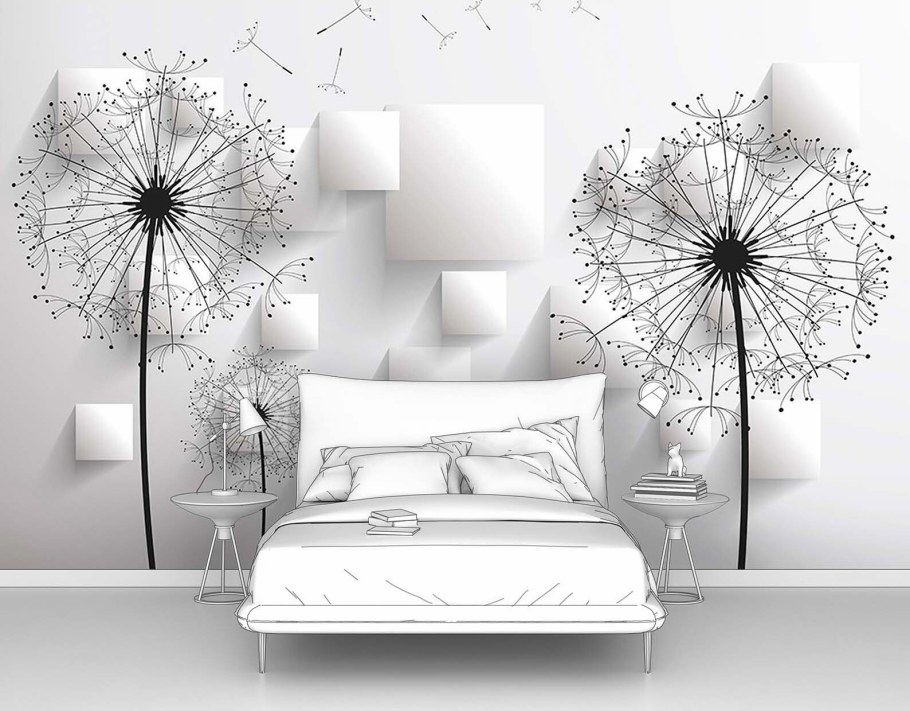 Обои с одуванчиками для стен в интерьере