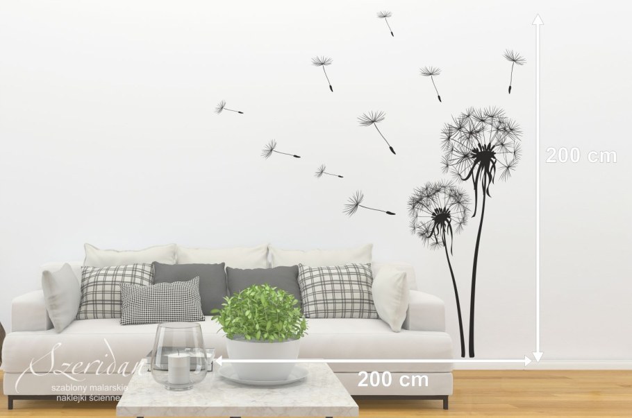 Одуванчики на стене в интерьере