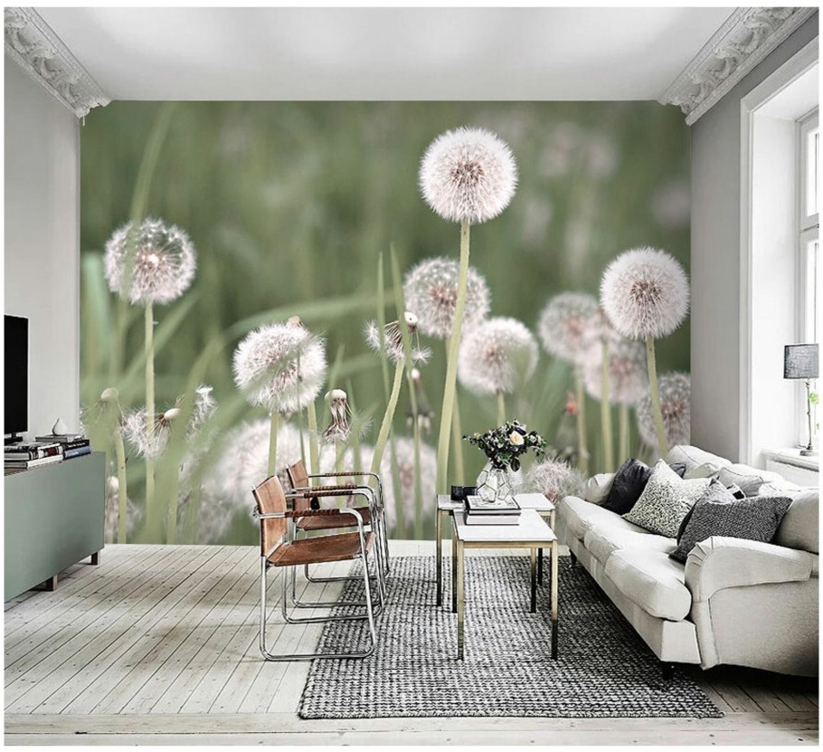 Фотообои с одуванчиками в интерьере