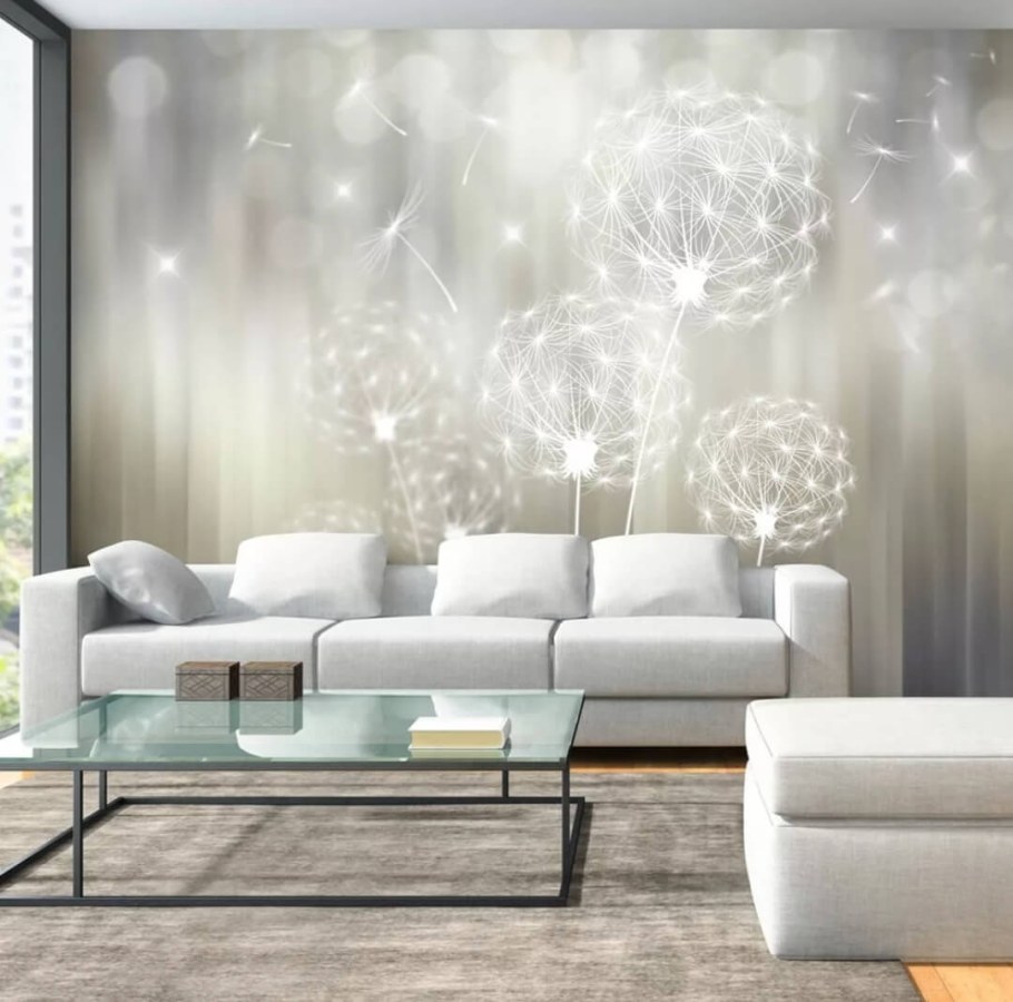 Фотообои одуванчики и стена