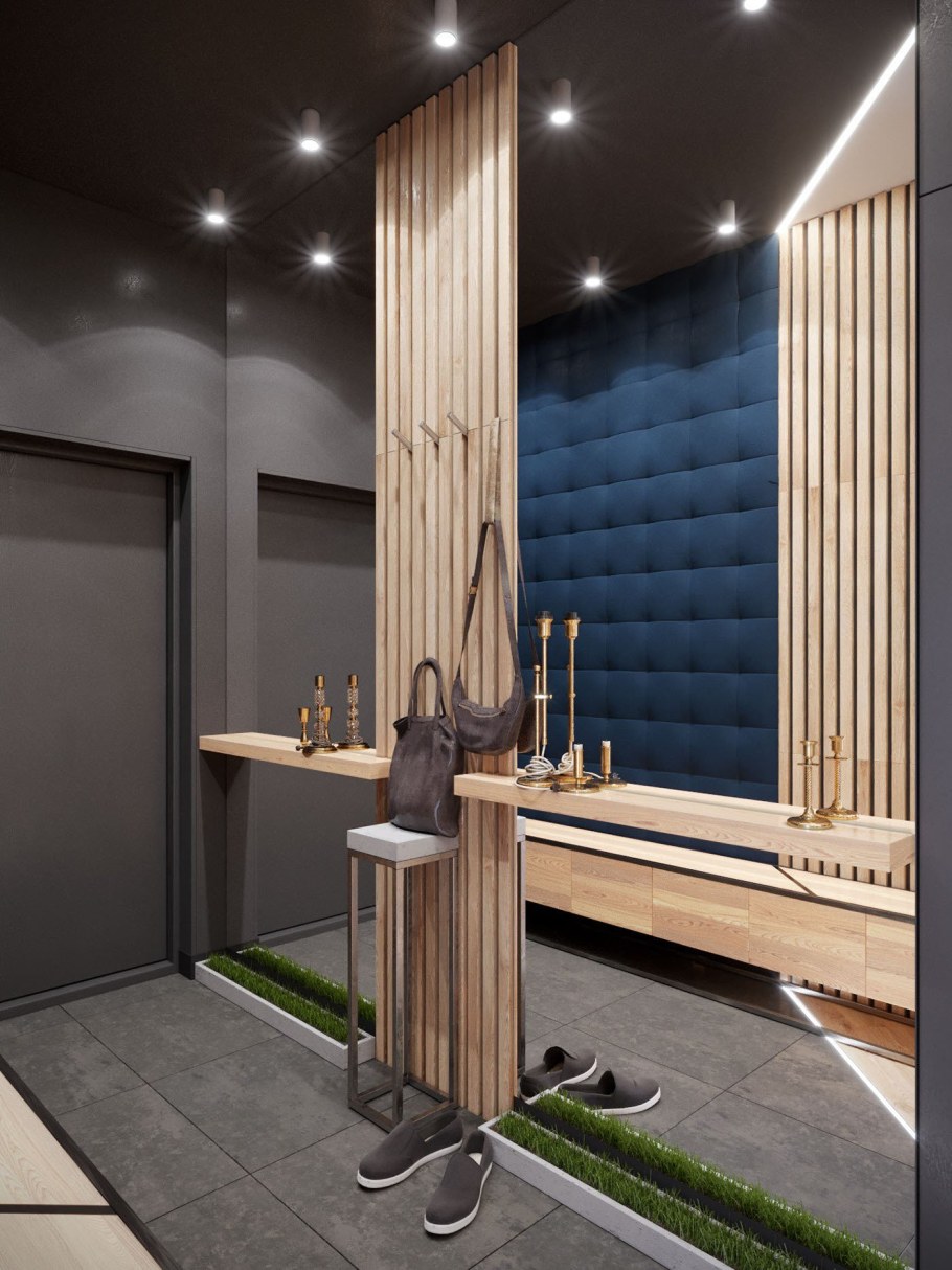 Деревянные рейки в интерьере прихожей