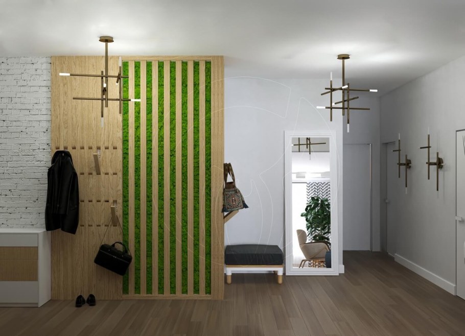 Прихожая с рейками на стене