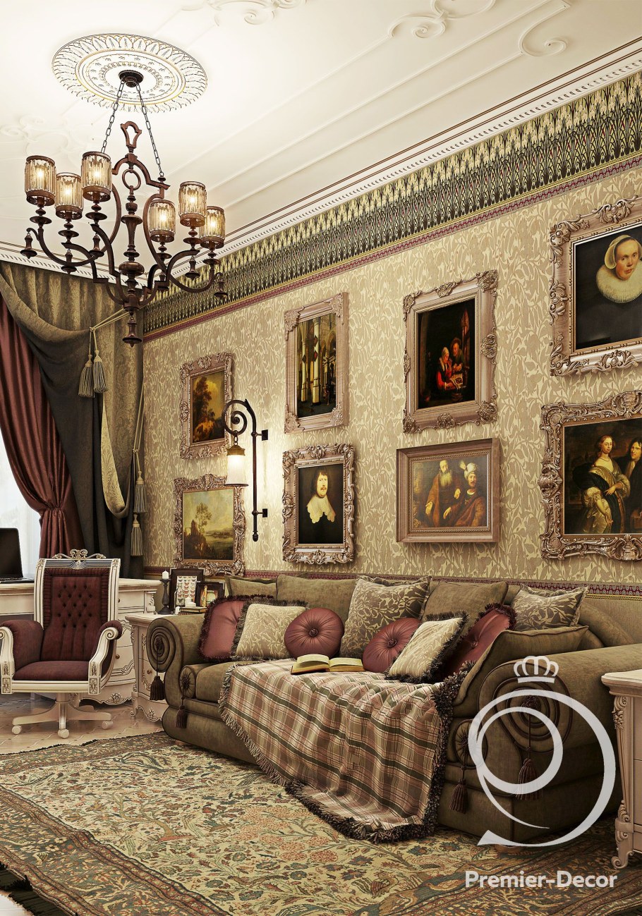 Декор стен в гостиной в классическом стиле