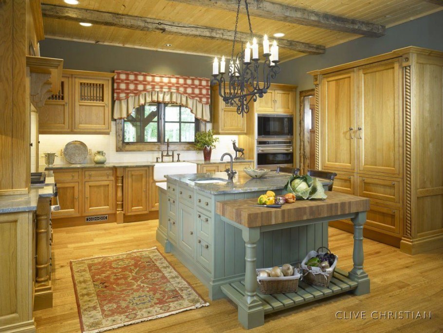 Кухня в стиле Кантри в деревянном доме