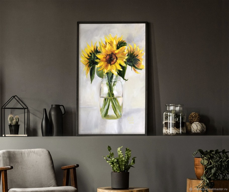 Картина Подсолнухи в интерьере