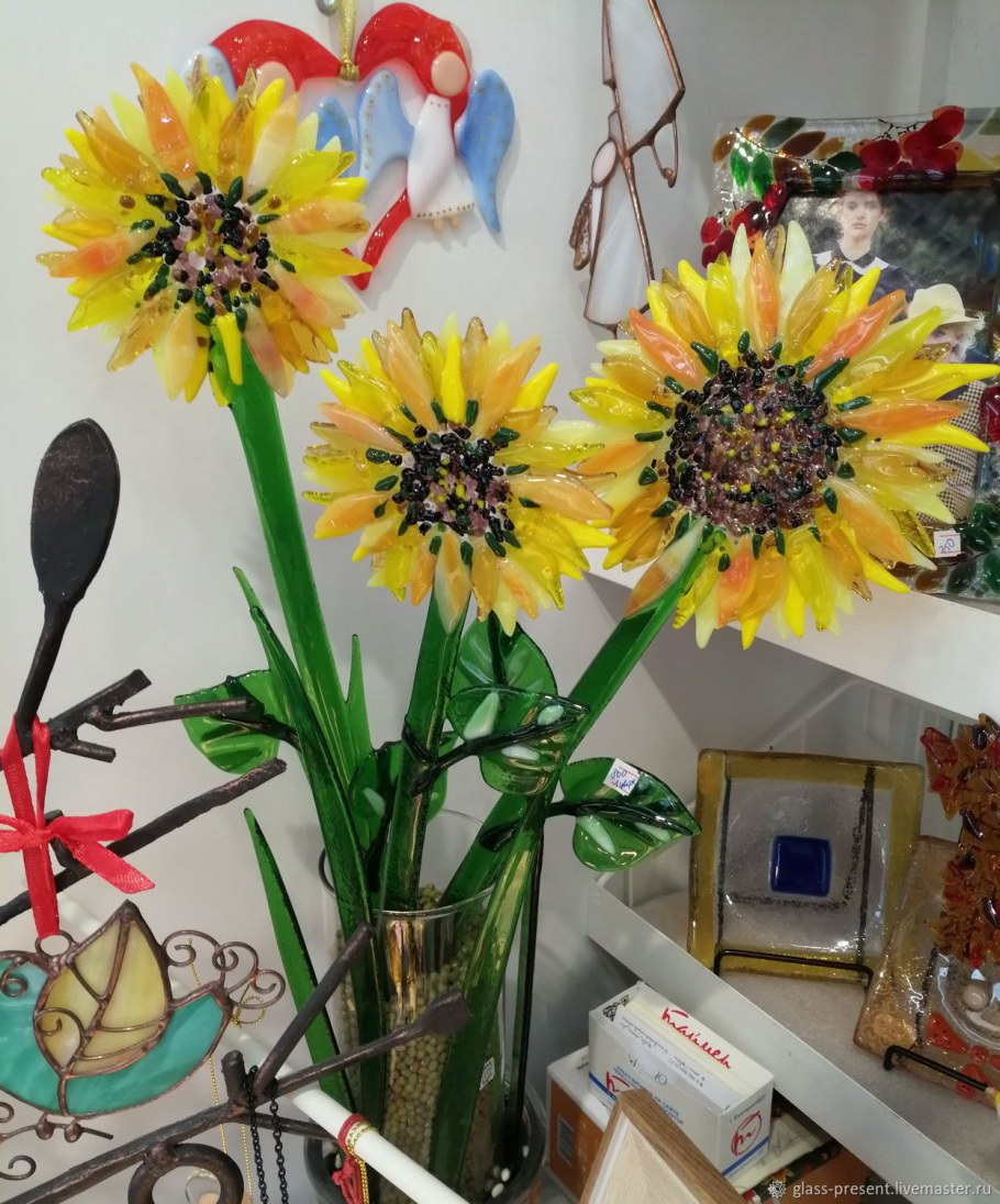 Искусственные Подсолнухи в вазе интерьер
