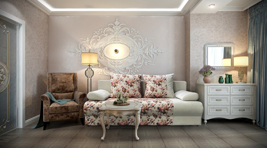 Лепнина в интерьере в гостиной