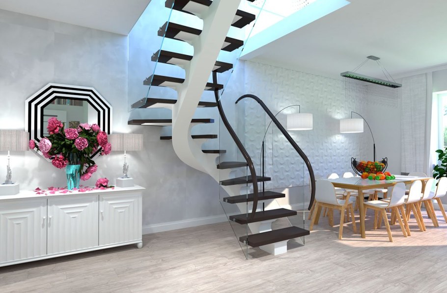 Лестница в интерьере гостиной