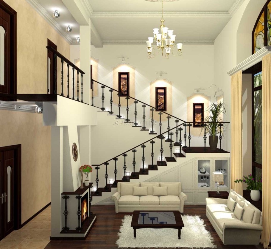 Интерьер лестницы в частном доме