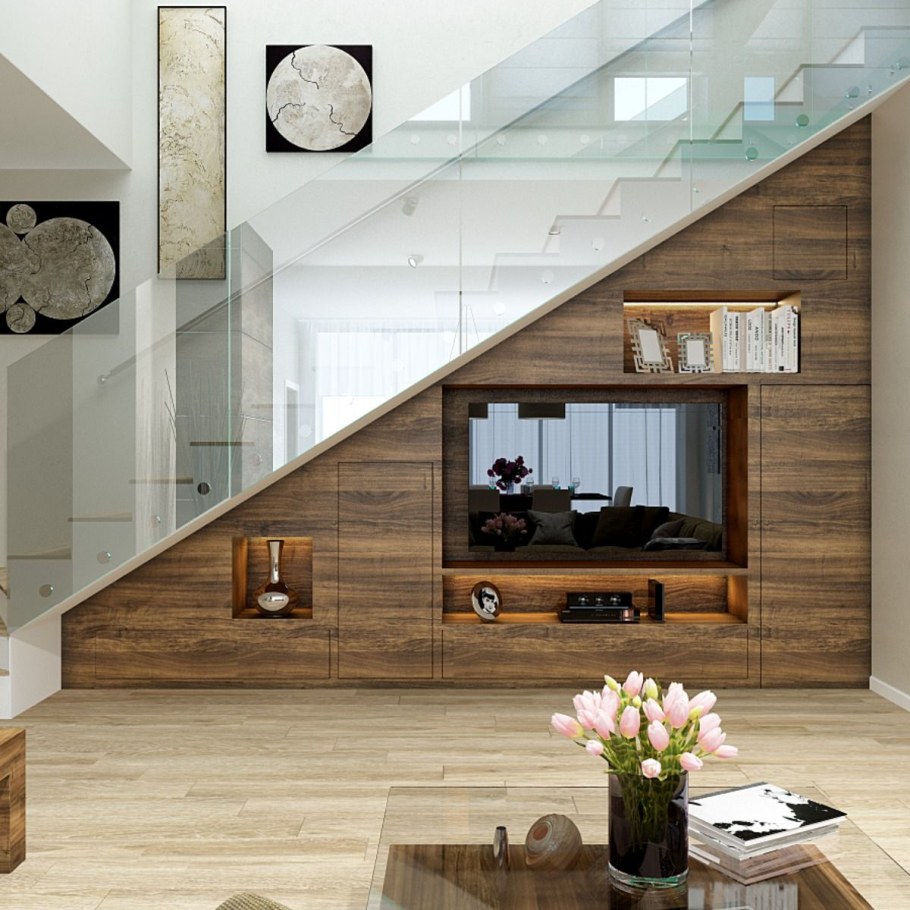 Интерьеры гостиных с лестницами