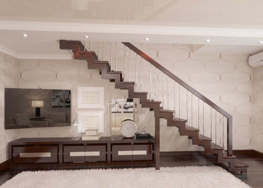 Лестница в интерьере гостиной