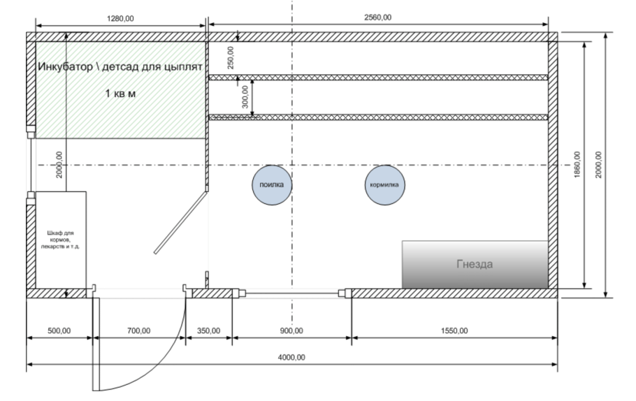 Чертеж курятника на 30 кур с размерами