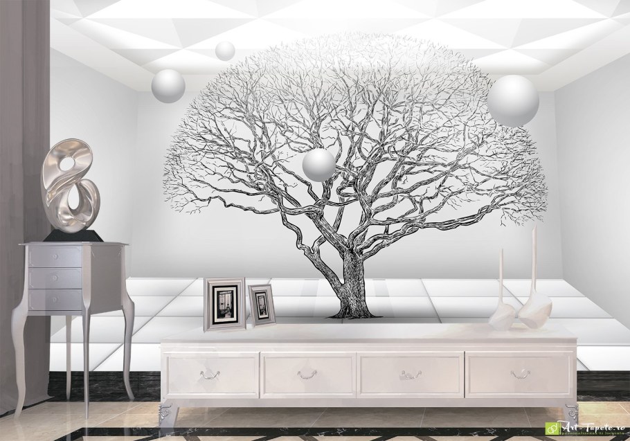 Дерево на стене в интерьере